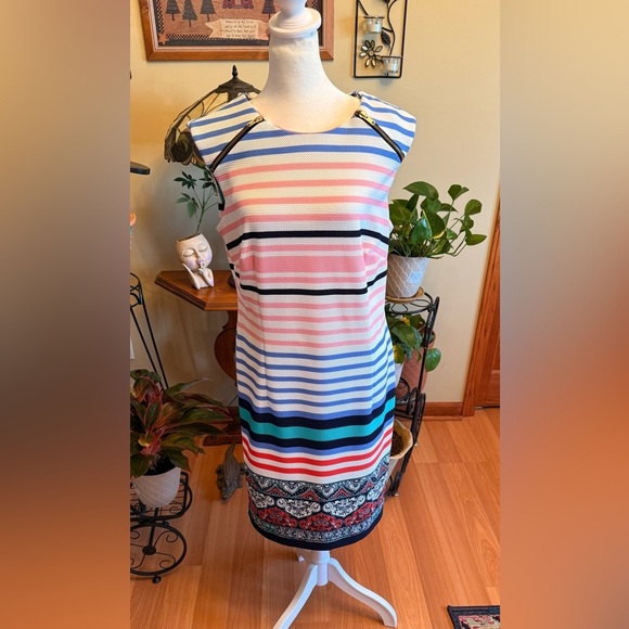 karin stevens Dresses & Skirts - Karin Steven’s Shift Women's Pink White Blue Sleeveless Summer Dress Size 12